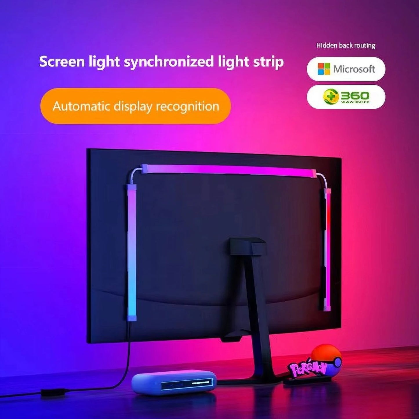 Color Music Game Sync 24" Screen Gaming Amosphere Ambient Smart TV Monitor LED Strip Backlight Light for Computer Screen (24Inch)
