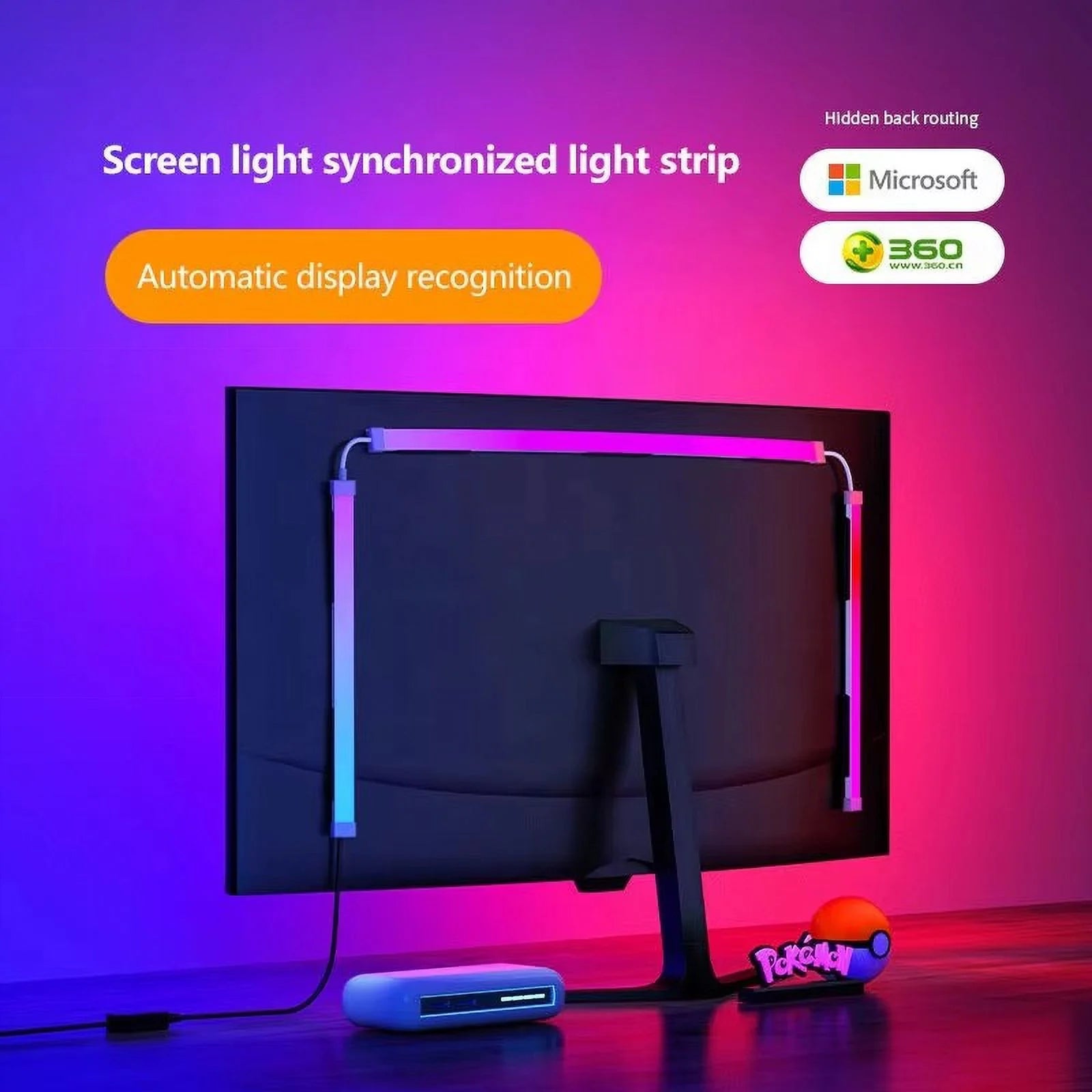 Color Music Game Sync 24" Screen Gaming Amosphere Ambient Smart TV Monitor LED Strip Backlight Light for Computer Screen (24Inch)