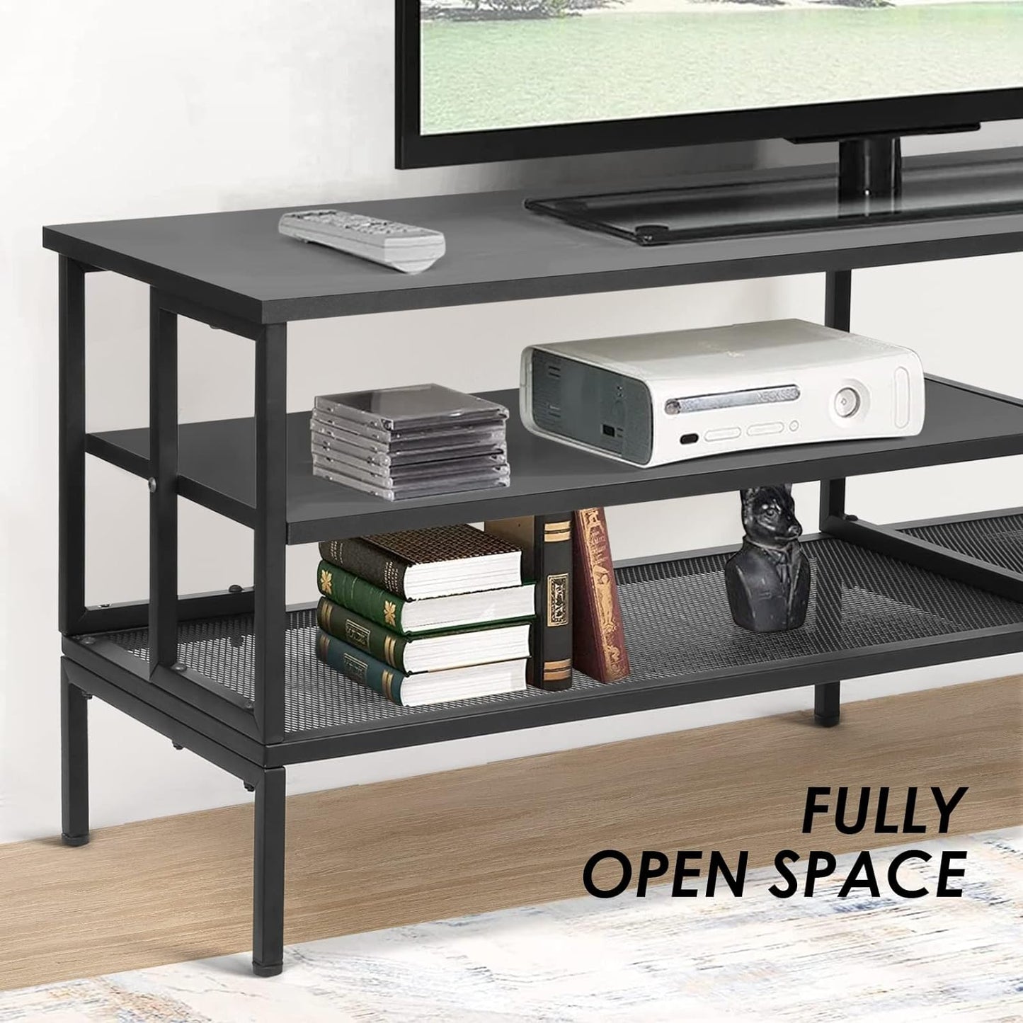 Industrial TV Stand for TV up to 65 Inch, TV Table TV Cabinet with Metal Frame, Entertainment Center TV Console Table for Living Room, Black