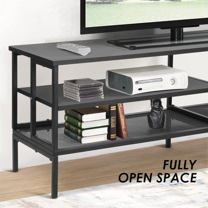 Industrial TV Stand for TV up to 65 Inch, TV Table TV Cabinet with Metal Frame, Entertainment Center TV Console Table for Living Room, Black