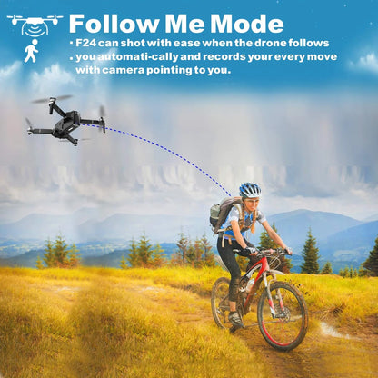 F24 Pro 4K UHD Aerial Drone Skins W/ GPS, 30-Min Flight, Foldable Mini Drone, Brushless Motors, FPV, Wi-Fi, RC Quadcopter, Carrying Case, Black
