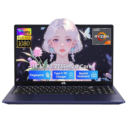 NIMO 15.6" IPS FHD Gaming-Laptop, AMD 8 Cores Ryzen 7 7735HS 32GB DDR5 RAM 1TB SSD Computer with Radeon 680M 100W Type-C Backlit Keyboard Fingerprint Unlock, Rose Gold