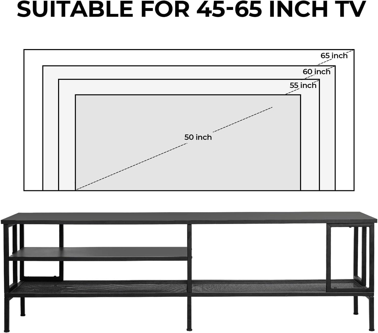 Industrial TV Stand for TV up to 65 Inch, TV Table TV Cabinet with Metal Frame, Entertainment Center TV Console Table for Living Room, Black