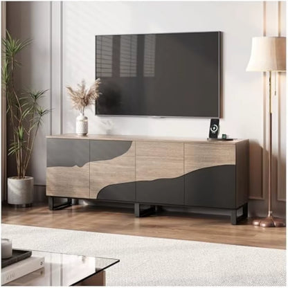 70" TV Stand with Power Outlet, Black Large TV Stands for 75 Inch TV, Entertainment Center TV Cabinet with Storage and Adjustabl
